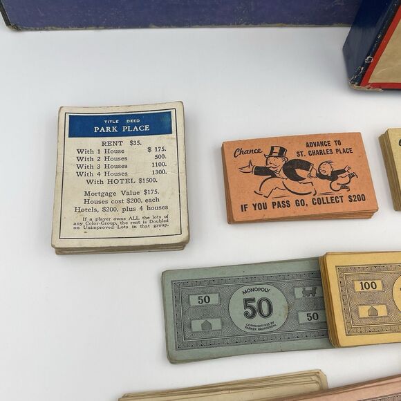 Vintage 1940s Monopoly Original Board Game Wooden Pieces Money Cards Rules - Picture 3 of 16